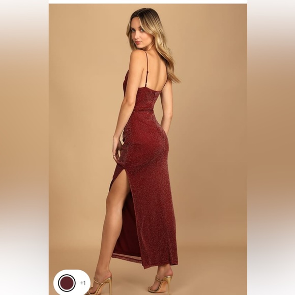 NWT Lulus Next Please Gold and Burgundy Cowl Neck Bodycon Dress - Picture 6 of 15